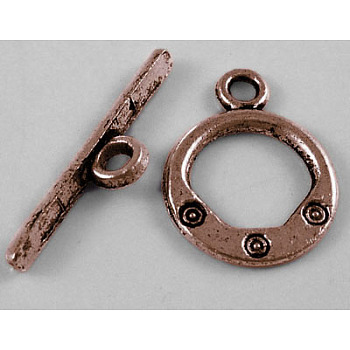 Tibetan Style Toggle Clasps, Lead Free & Cadmium Free & Nickel Free, Red Copper Color, Ring: 13.5mm wide, 17.5mm long, Bar: 23mm long, hole: 2mm