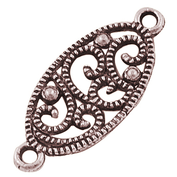 Tibetan Style Links connectors, Oval, Red Copper, Lead Free and Cadmium Free and Nickel Free, 27x11.5x1.5mm, Hole: 1.5mm