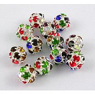 Rhinestone Beads, Round, Brass, Nickel Free, Silver Color Plated, about 8mm in diameter, hole: 1.2mm(RSB015)