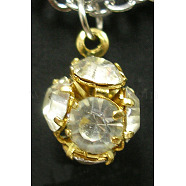 Alloy Rhinestone Pendants, Round, Golden Color, about 6mm in diameter, 9mm long, hole: about 0.8mm(RSB02)