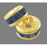 Brass Grade A Rhinestone Spacer Beads, Golden Plated, Rondelle, Nickel Free, Light Sapphire, 5x2.5mm, Hole: 1mm(RSB035NF-14G)