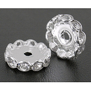 Middle East Rhinestone Spacer Beads, Brass, Nickel Free, Clear and Silver Color Plated, about 17mm wide, 5mm thick, 2.5mm, hole: about 2mm(RSB044-NFS)