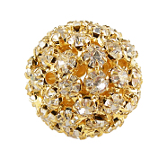 Brass Rhinestone Beads, Round, Nickel Free, Golden, about 24mm in diameter, hole: 4.5mm(RSB082-NFG)