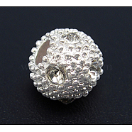 Alloy Rhinestone Beads, Round, Silver Color Plated, about 9mm long, 11mm wide, hole: 3mm(RSB185-S)