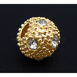 Alloy Rhinestone Beads, Round, Golden Color, about 9mm long, 11mm wide, hole: 3mm(RSB185-G)