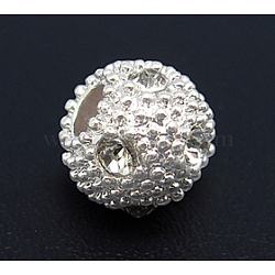 Alloy Rhinestone Beads, Round, Silver Color Plated, about 9mm long, 11mm wide, hole: 3mm(RSB185-S)
