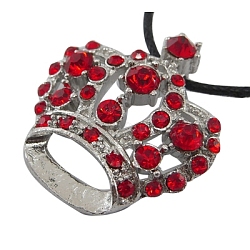 Rhinestone Pendants, Cadmium Free & Lead Free, with Alloy Findings, Crown, Platinum, Red, 31x29x10mm, Hole: 3mm(RSB453-6)