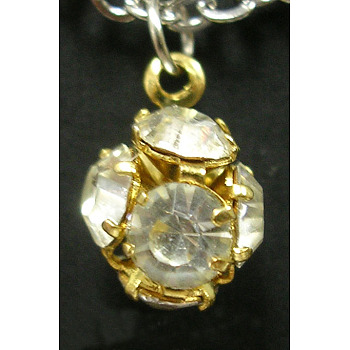 Alloy Rhinestone Pendants, Round, Golden Color, about 6mm in diameter, 9mm long, hole: about 0.8mm