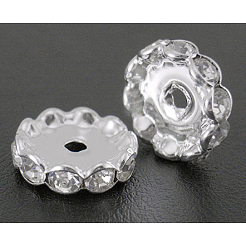 Middle East Rhinestone Spacer Beads, Brass, Nickel Free, Clear and Silver Color Plated, about 17mm wide, 5mm thick, 2.5mm, hole: about 2mm