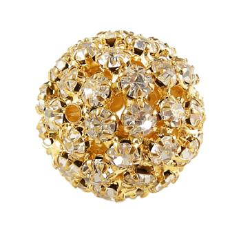 Brass Rhinestone Beads, Round, Nickel Free, Golden, about 26mm in diameter, hole: 4.5mm