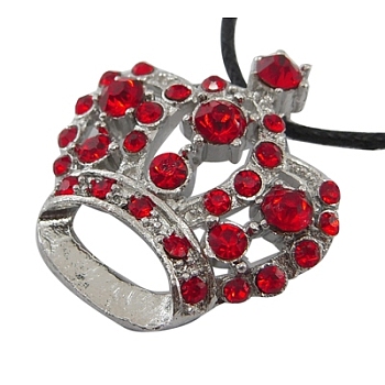 Rhinestone Pendants, Cadmium Free & Lead Free, with Alloy Findings, Crown, Platinum, Red, 31x29x10mm, Hole: 3mm