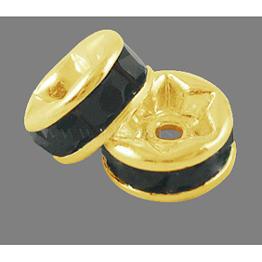4mm Black Rondelle Brass+Rhinestone Spacer Beads