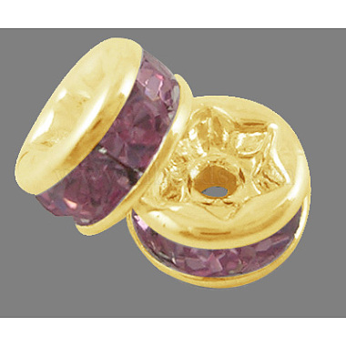 4mm Pink Rondelle Brass+Rhinestone Spacer Beads