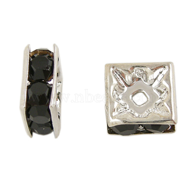 5mm Black Square Alloy+Rhinestone Spacer Beads