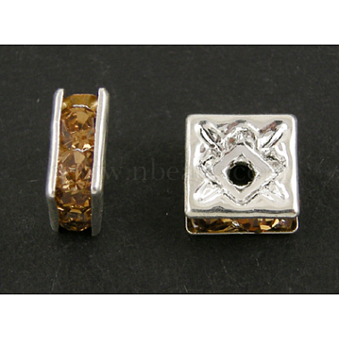 Gold Square Brass+Rhinestone Spacer Beads