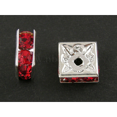 5mm Red Square Brass + Rhinestone Spacer Beads