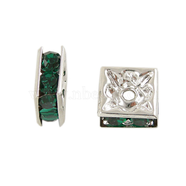 5mm Green Square Brass + Rhinestone Spacer Beads