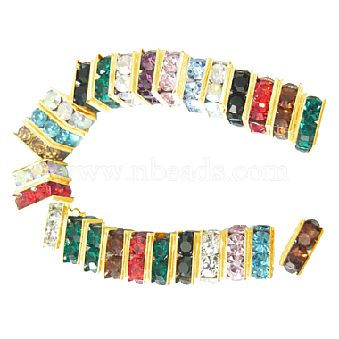 7mm Mixed Color Square Brass + Rhinestone Spacer Beads