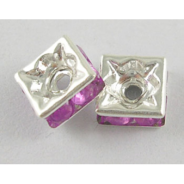 6mm Purple Square Brass + Rhinestone Spacer Beads