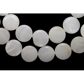 Natural Freshwater Shell Beads, Flat Round, White, 25mm