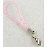 Cord Loop Mobile Phone Straps, with Brass Lobster Claw Clasps, Pink, 60mm(SCL004)