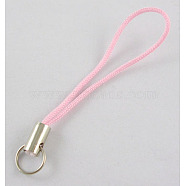 Mobile Phone Strap, Colorful DIY Cell Phone Straps, Alloy Ends with Iron Rings, Pink, 60mm(SCW013)