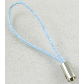 Mobile Phone Strap, Colorful DIY Cell Phone Straps, Nylon Cord Loop with Alloy Ends, Light Blue, 50~60mm
