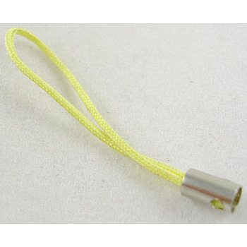 Mobile Phone Strap, Colorful DIY Cell Phone Straps, Nylon Cord Loop with Alloy Ends, Yellow, 50~60mm