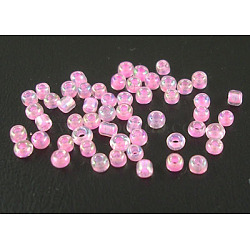 12/0 Glass Seed Beads, Trans.Inside Colours Rainbow Round, Pink, 2mm, about 30000pcs/pound(SDB210)