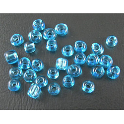 8/0 Glass Seed Beads, Transparent Colours, Deep Sky Blue, about 3mm in diameter, hole: 0.8mm, about 10000pcs/bag(SDB3mm3B)