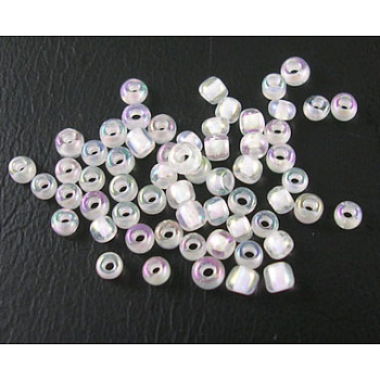 12/0 Glass Seed Beads, Trans.Inside Colours Rainbow Round, Floral White, 2mm, about 30000pcs/pound