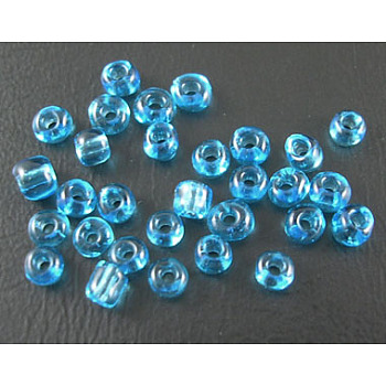8/0 Glass Seed Beads, Transparent Colours, Deep Sky Blue, about 3mm in diameter, hole: 0.8mm, about 10000pcs/bag