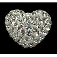 Austrian Crystal Pave Beads, Mother's Day Jewelry Making, with Polymer Clay inside, Heart, 001_Crystal, about 14mm wide, 11mm long, 8mm thick, hole: 1mm(SH14X11MMA001)