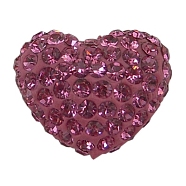 Austrian Crystal Pave Beads, Mother's Day Jewelry Making, with Polymer Clay inside, Heart, 209_Rose, about 14mm wide, 11mm long, 8mm thick, hole: 1mm(SH14X11MMA209)