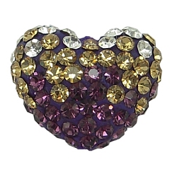 Austrian Crystal Pave Beads, Mother's Day Jewelry Making, with Polymer Clay inside, Heart, 204_Amethyst, about 14mm wide, 11mm long, 8mm thick, hole: 1mm(SH14X11MM213_204)
