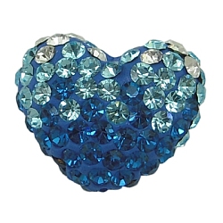 Austrian Crystal Pave Beads, Mother's Day Jewelry Making, with Polymer Clay inside, Heart, 243_Capri Blue, about 14mm wide, 11mm long, 8mm thick, hole: 1mm(SH14X11MM243)