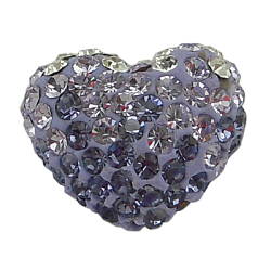 Austrian Crystal Pave Beads, Mother's Day Jewelry Making, with Polymer Clay inside, Heart, 539_Tanzanite, about 14mm wide, 11mm long, 8mm thick, hole: 1mm(SH14X11MM539)