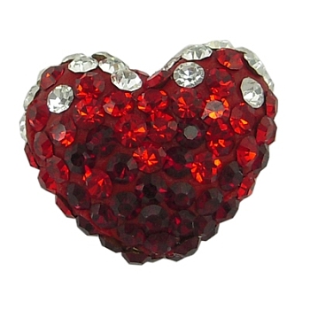 Austrian Crystal Pave Beads, Mother's Day Jewelry Making, with Polymer Clay inside, Heart, 208_Siam, about 14mm wide, 11mm long, 8mm thick, hole: 1mm