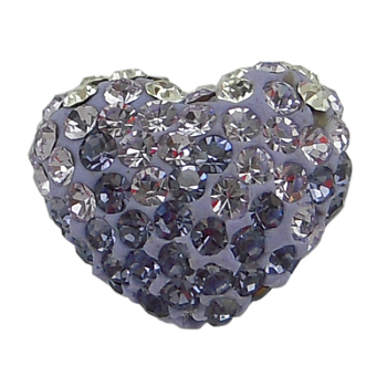 Austrian Crystal Pave Beads, Mother's Day Jewelry Making, with Polymer Clay inside, Heart, 539_Tanzanite, about 14mm wide, 11mm long, 8mm thick, hole: 1mm