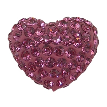 Austrian Crystal Pave Beads, Mother's Day Jewelry Making, with Polymer Clay inside, Heart, 209_Rose, about 14mm wide, 11mm long, 8mm thick, hole: 1mm