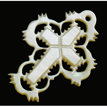 Natural White Shell Mother of Pearl Shell Pendants, Cross, Wheat, about 21mm wide, 30mm long, hole: 1mm