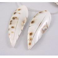 Natural Shell Beads Strands, Leaf, White, about 45~60mm long, 18~22mm wide, hole: 1mm, about 12pcs/strand, 14~15 inch(SHL002)