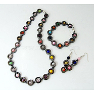 Non-magnetic Synthetic Hematite Jewelry Sets, Necklace, Earrings and Bracelet, with Non-magnetic Synthetic Hematite Beads, Cat Eye Beads and Brass Screw Clasps, Colorful, 17.72 inch(45cm), 62mm, 7-1/8 inch(180mm)(SJEW-C013)