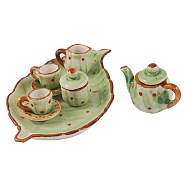 Porcelain Tea Set Decorations, Yellow Green, Size: Saucer: about 17~78mm long, 17~48mm wide, 5~6.5mm thick, Teapot: about 13~23mm long, 13~31mm wide, 12~19mm thick, Teacup: about 10mm long, 16mm wide(SJEW-R008)