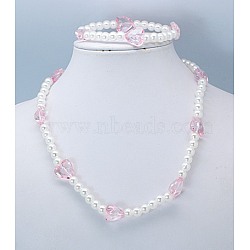 Acrylic Jewelry Sets, Necklaces and Bracelets, Kids Jewelry, Pink, Size: Jewelry Sets: Necklaces: about 16 inch long, Bracelets: about 40mm inner diameter(SJEW-JS00062-02)
