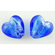 Handmade Silver Foil Glass Beads, Heart, Blue, about 12mm in diameter, 8mm thick, hole: 1~2mm(SLH12MM10Y)