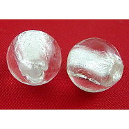 Handmade Silver Foil Glass Beads, Round, White, about 10mm in diameter, hole: 1.5~2mm(SLR10MM09Y)