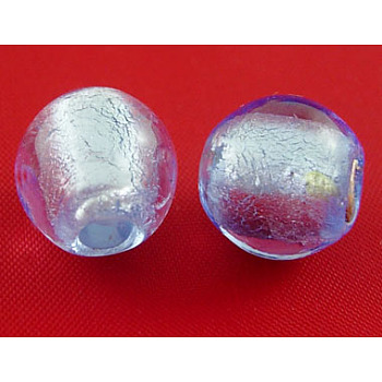 Handmade Silver Foil Glass Beads, Round, Lt.blue, about 12mm in diameter, hole: 2mm