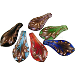 Handmade Gold Sand Glass Large Pendants, Leaf, Mixed Color, about 33mm wide, 64~66mm long, hole: 7mm(SLSP214)