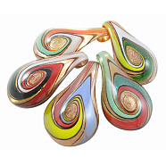 Handmade Lampwork Glass Pendants, with Gold Sand, teardrop, Mixed Color, 32mm wide, 55mm long, hole: 7mm(SLSP114J)